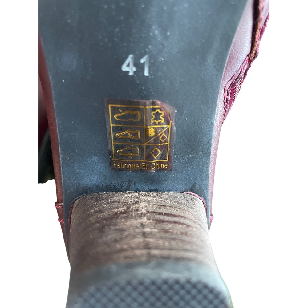 L'Artiste by Spring Step‎ Burgundy Floral Embroidered Leather Boot 41-US 9.5-10 - Picture 9 of 10